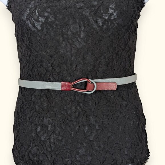 Vintage Grey & Red Genuine Leather Belt - Picture 1 of 4